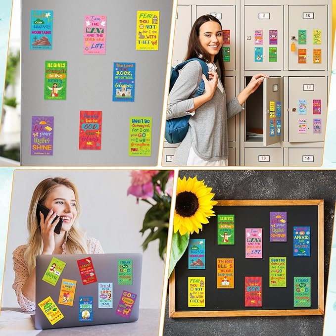 Blosssound 60 Pcs Inspirational Christian Magnets with Bible Verses Religious Refrigerator Magnet Motivational Quotes Fridge Scripture Positive Gifts for Home Office School Locker Decor(Colorful)