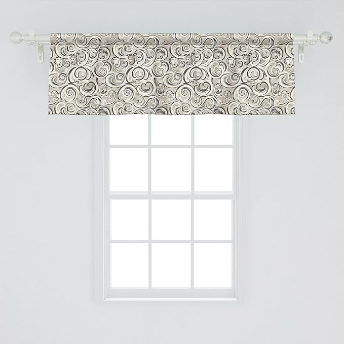 Ambesonne Abstract Window Valance Pack of 2, Modern Interpretation Victorian Curlicue Leafy Stripes Nude Tones, Rod Pocket Curtain Valances for Kitchen Bedroom, 54" X 18", Dusk Dark Taupe Off White