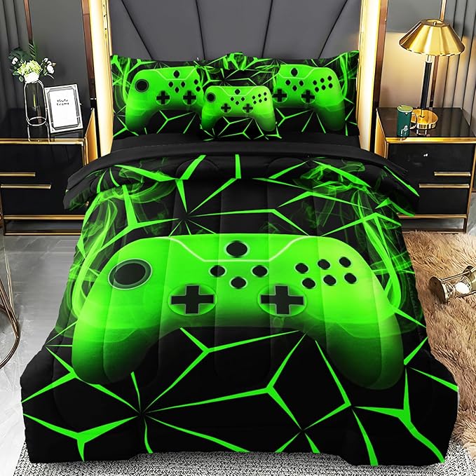 Full Gamer Bedding Sets for Boys Teen, 4 Pcs Full Size Gaming Comforter Set for Boys Full Szie Bedding Set