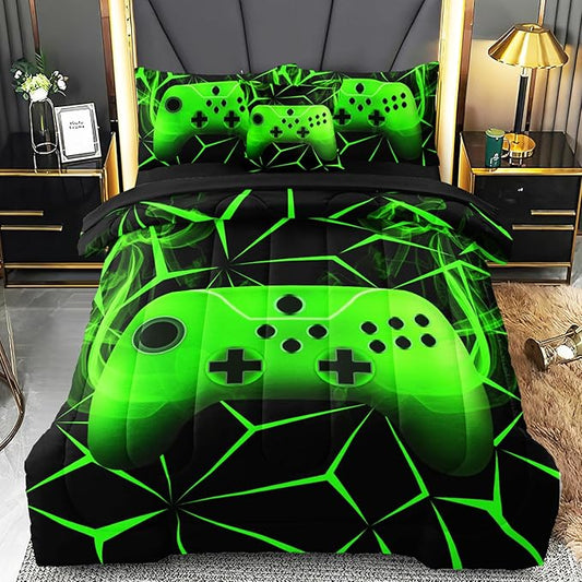 Full Gamer Bedding Sets for Boys Teen, 4 Pcs Full Size Gaming Comforter Set for Boys Full Szie Bedding Set