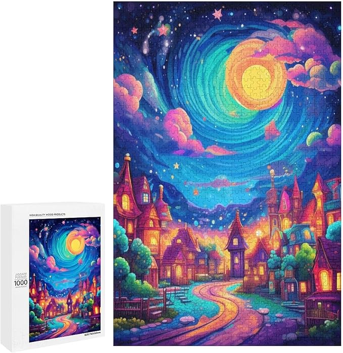 Jigsaw Puzzles for Adults 1000 Piece - Color Dream Town Themed Wooden Puzzles，Puzzle Games Challenge Puzzles，Educational Games，Family Puzzles，Unique Gifts for Wall Art