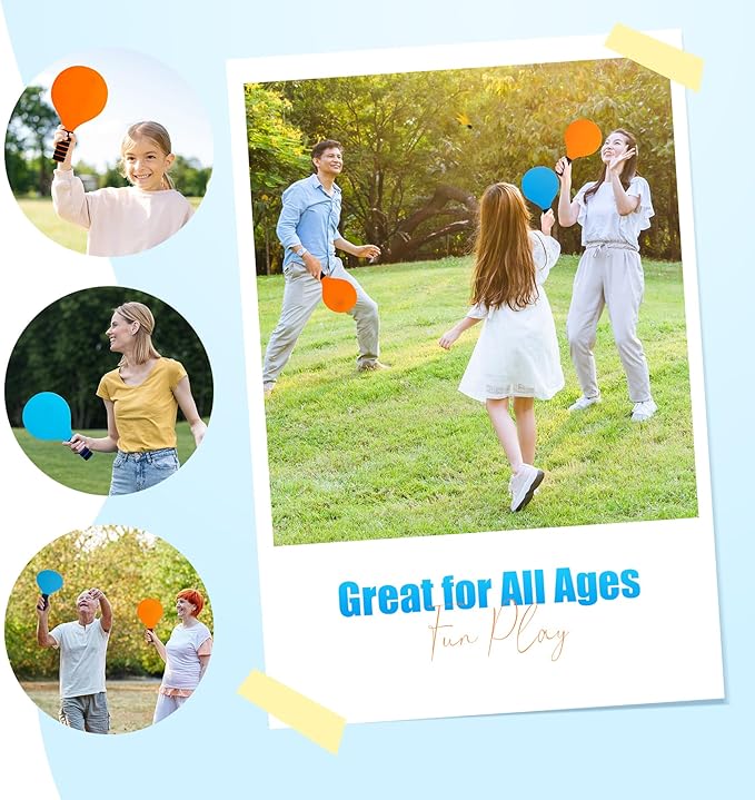 Paddle Ball Set, Outdoor Games for Adults and Family, Badminton Sets for Backyards Yard Game with 4 Rackets 4 Balls 8 Birdies, Beach Toys Pool Lawn Outside Park Camping Family Games Gifts