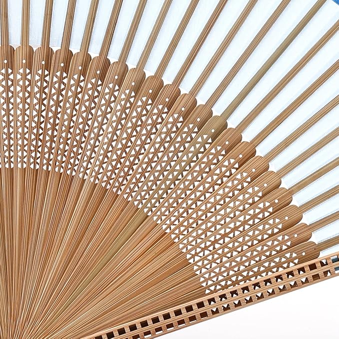 Hand Fan for Vintage Japanese Bamboo Silk Elegant for Dance Music Festival Wedding Church Decoration Party (Blue, Medium)