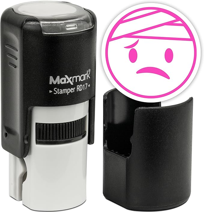 MaxMark Round Self Inking Emoji Stamp - Sick - Pink Ink