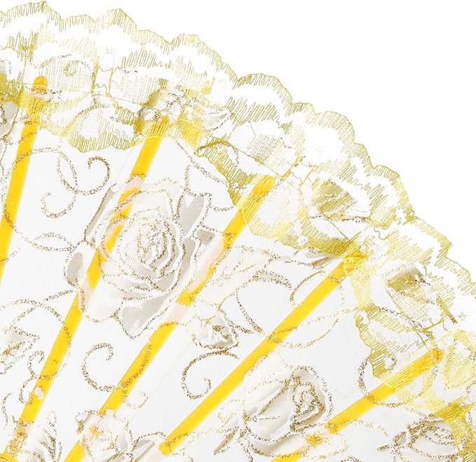 QIRMIZI 30pcs Silk Folding Hand Fans,Silk Fans,Yellow Rose Fans,Perfect for Weddings, Parties, and Dancing,Yellow