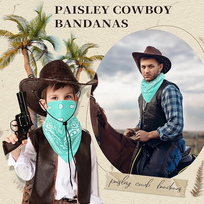 Blulu 6 Pcs Neon Color Cowboy Bandanas for Men Women Assorted Paisley Pattern Handkerchiefs 22 x 22 Inch Kids Headwrap Scarfs