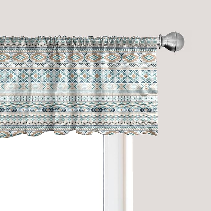 Ambesonne Aztec Window Valance, Geometric Print of Civilization Ornaments in Pastel Nature Tones, Curtain Valance for Kitchen Bedroom Decor with Rod Pocket, 42" x 12", Tan Slate Blue
