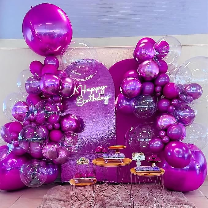 12PCS Hot Pink Round Foil Balloons, 22" 15" 10" Large 4D Ball Balloons Metallic Hot Pink Mirror Balloon for Valentines Galentines Day Wedding Women Birthday Party Decorations