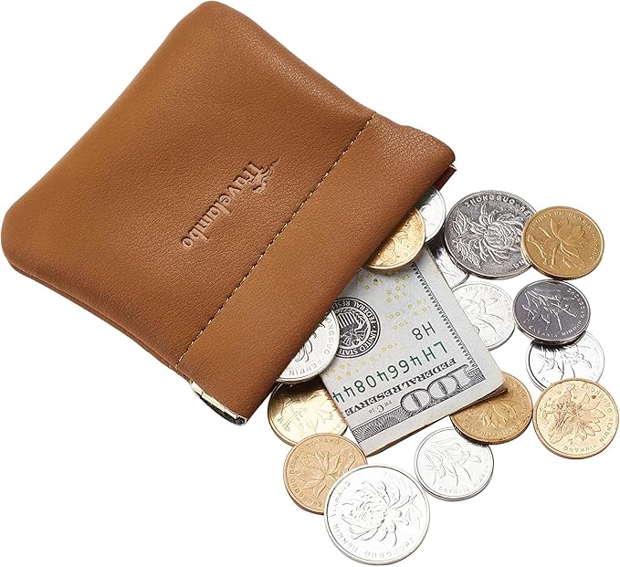 Travelambo Leather Squeeze Coin Purse Pouch Change Holder For Men & Women