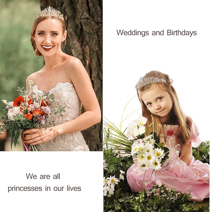 Gold Prom Queen Tiara Crown for Women, Happy Birthday Flower Crown Sash, Party Favors Supplies, Cake Toppers, Halloween Cosplay