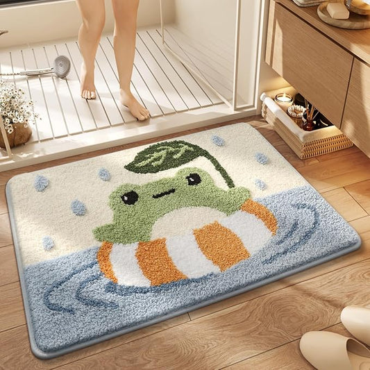 Ankah Bath Mat Cute Shower Rug, Luxury Shaggy High Absorbent and Anti Slip, Machine Washable Fit for Bathtub, Shower and Bath Room, (19.68"x 31.49", Pool Frog)