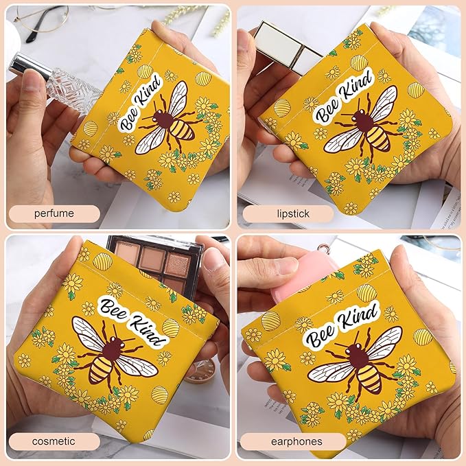2Pcs PU Leather Small Squeeze Coin Purse Pouch Mini coin Bag Unique And Cute Wallet Cosmetic Bags Change Bag For Women Girls Men （Bees and Flowers