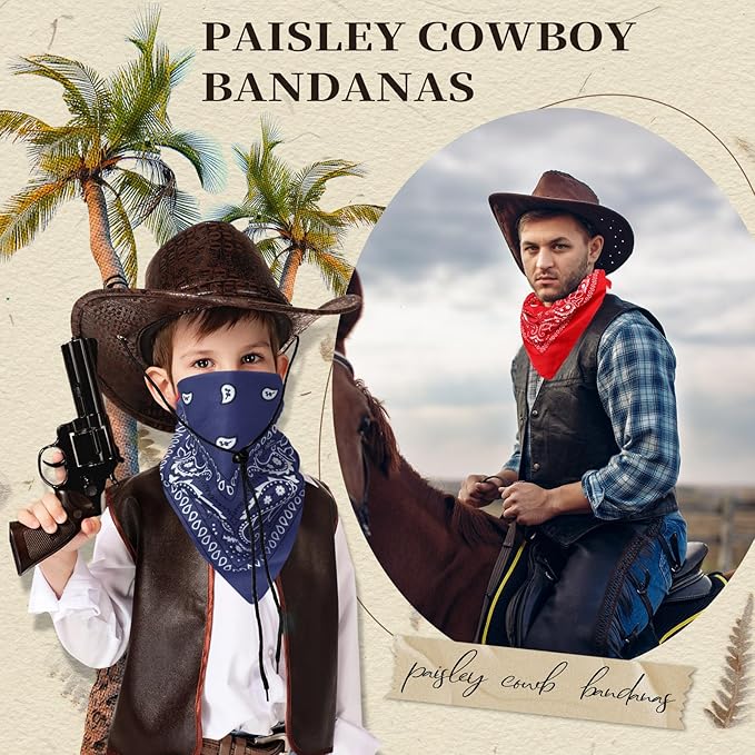 Blulu 6 Pcs Neon Color Cowboy Bandanas for Men Women Assorted Paisley Pattern Handkerchiefs 22 x 22 Inch Kids Headwrap Scarfs