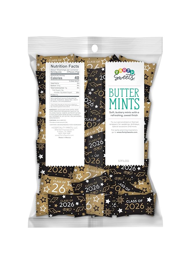 Party Sweets 2026 Graduation Buttermints by Hospitality Mints, Appx 300 mints, 7-Ounce Bags (Pack of 6)