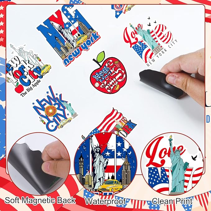 New York Fridge Magnet - 12Pcs New York Souvenirs Gifts NYC Refrigerator Magnets USA Flag Statue of Liberty Fridge Magnetic Stickers for Home Office Kitchen Locker Traveler Tourist Gift