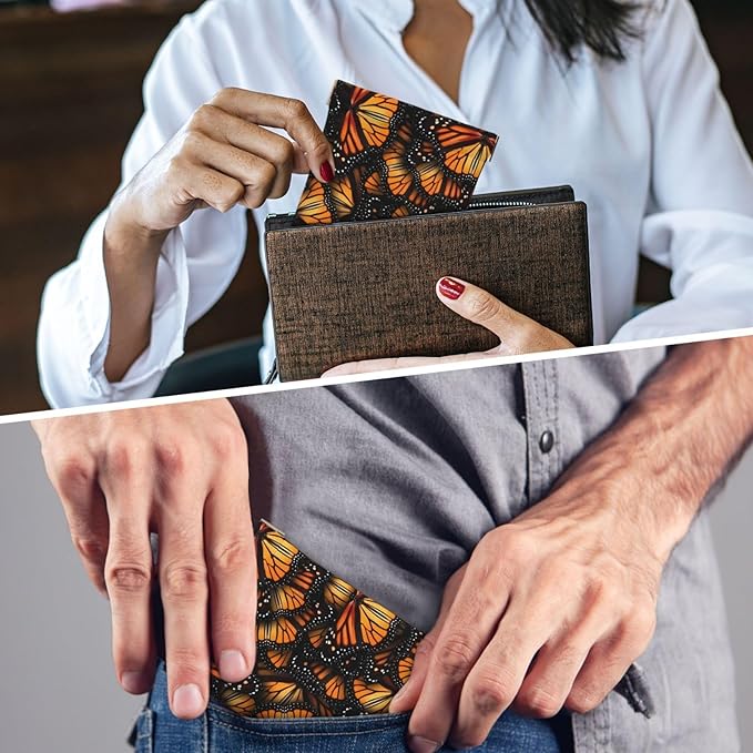 Coin Purse Orange Monarch Butterflies Leather Squeeze Coin Purse Mini Pouch Change Wallet Bag Gifts for Women Kids Girls Key Holder