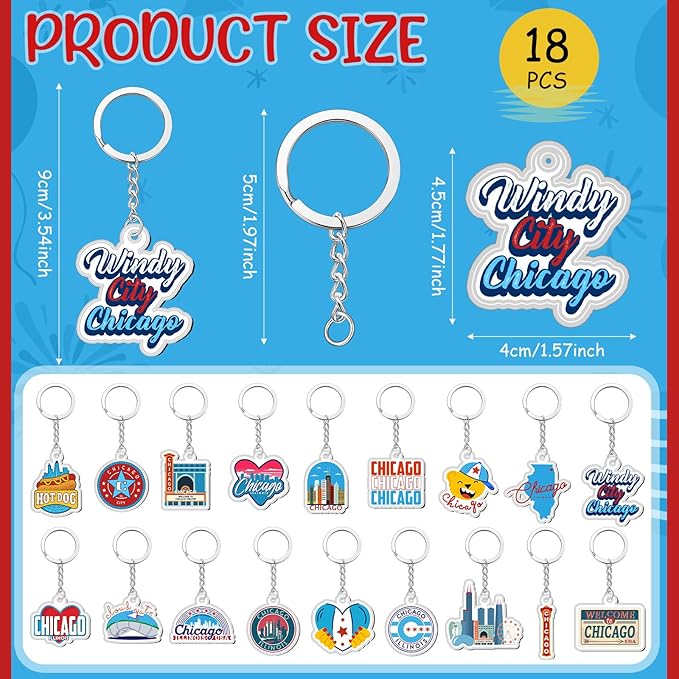 Landical 18/54Pcs Acrylic US Keychain Bulk USA City States Key Ring Florida California Chicago San Francisco Gift Souvenir