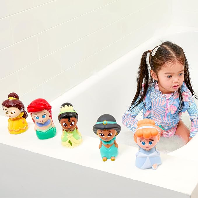Disney Princess - 5 Piece Bath Squirter Bucket Set -Bath Toys for Baby and Toddlers - Includes Organizer Bucket - Store Bath Time Water Toys