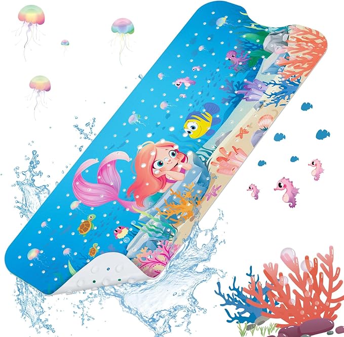 SHUCHING Mermaid Bath Mat for Tub Non Slip-40 X 16 Inch, Girl Bathtub Mat Non Slip, Long Toddler Baby Kids Shower Mat for Bathroom