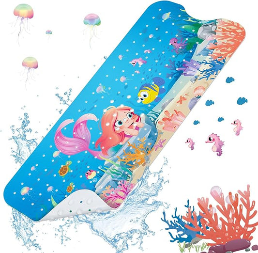 SHUCHING Mermaid Bath Mat for Tub Non Slip-40 X 16 Inch, Girl Bathtub Mat Non Slip, Long Toddler Baby Kids Shower Mat for Bathroom