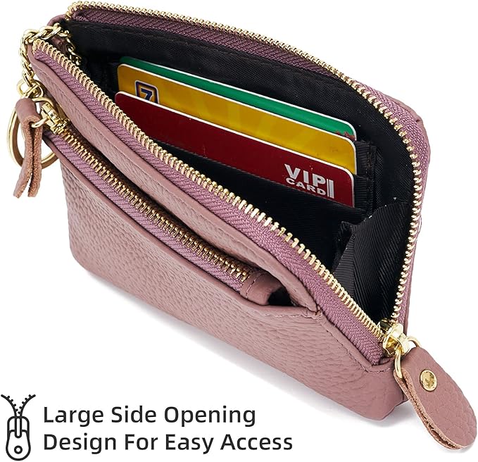 Genuine Leather Coin Purse for Women with Large Opening & Wrist Strap Navy (Purple)