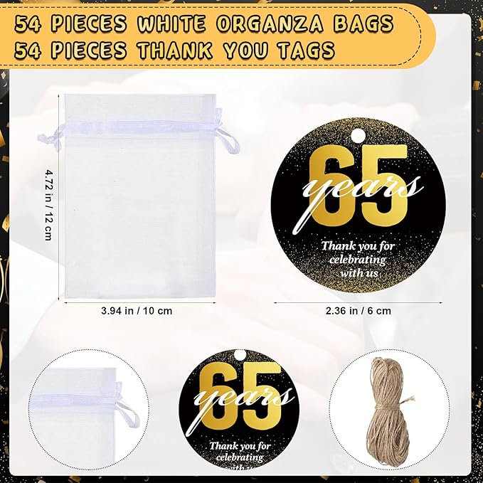 Dandat 54 Sets 65th Birthday Party Favors for Guests Birthday Beer Opener Keychain Cheers to 65 Bottle Opener Keychain with Thank You Cards and Gift Bags for Anniversary Wedding Party Favors