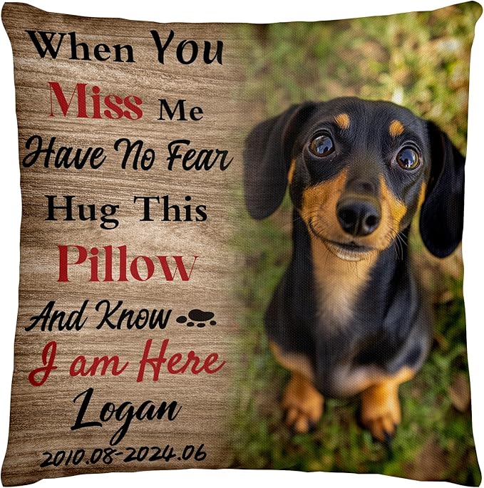 Personalized Memorial Throw Pillow with Photo (Insert Included), Sympathy Gift for Pet Loss, Customized Pillow Pets for Dog Owners (Brown)