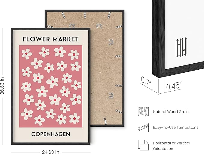 HAUS AND HUES Flower Market Poster, Danish Pastel Floral Wall Art, Aesthetic Flower Prints, Pastel Room Decor (Black Framed, 24x36)