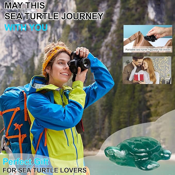 Crystal Travel Sea Turtle Figurines, Fluorite Sea Turtle Travel Gifts for Women Men Travelers, Hand Carved Good Luck Charm, Spiritual Companion Collectible Animal Statue Decors 2.1”