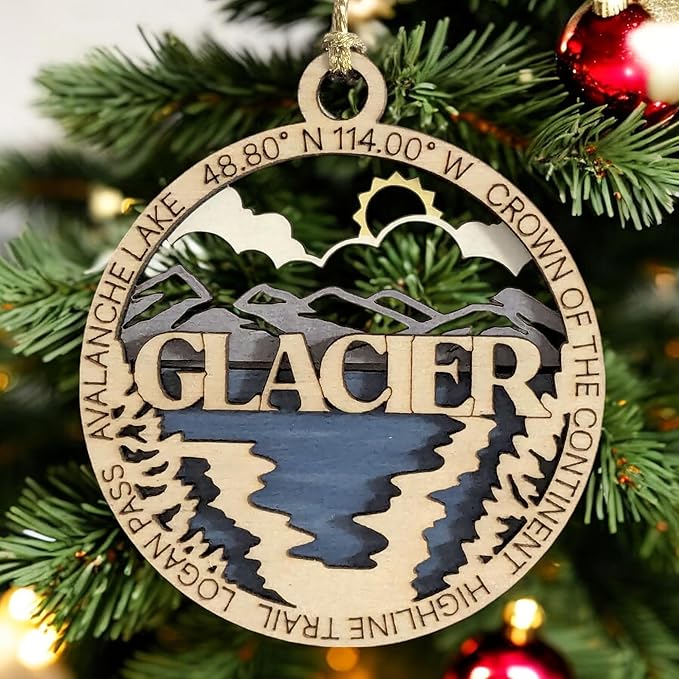Glacier National Park Ornament - Handcrafted Wooden 3" Round, Avalanche Lake Christmas Décor