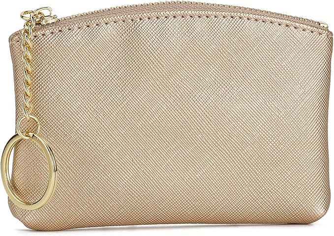WOZEAH Artificial Leather Coin Purse Change Purse With Key Chain Ring Zipper For Men Women (Gold)