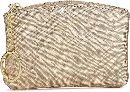 WOZEAH Artificial Leather Coin Purse Change Purse With Key Chain Ring Zipper For Men Women (Gold)