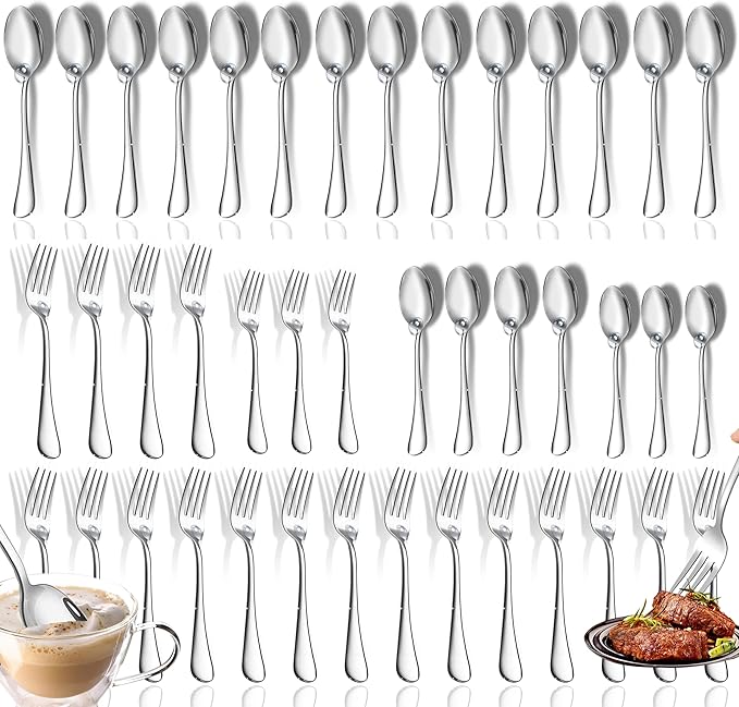 40 Pieces Spoons and Forks Set, Stainless Steel Forks and Spoons Silverware Set, Home Kitchen Cutlery Forks and Spoons