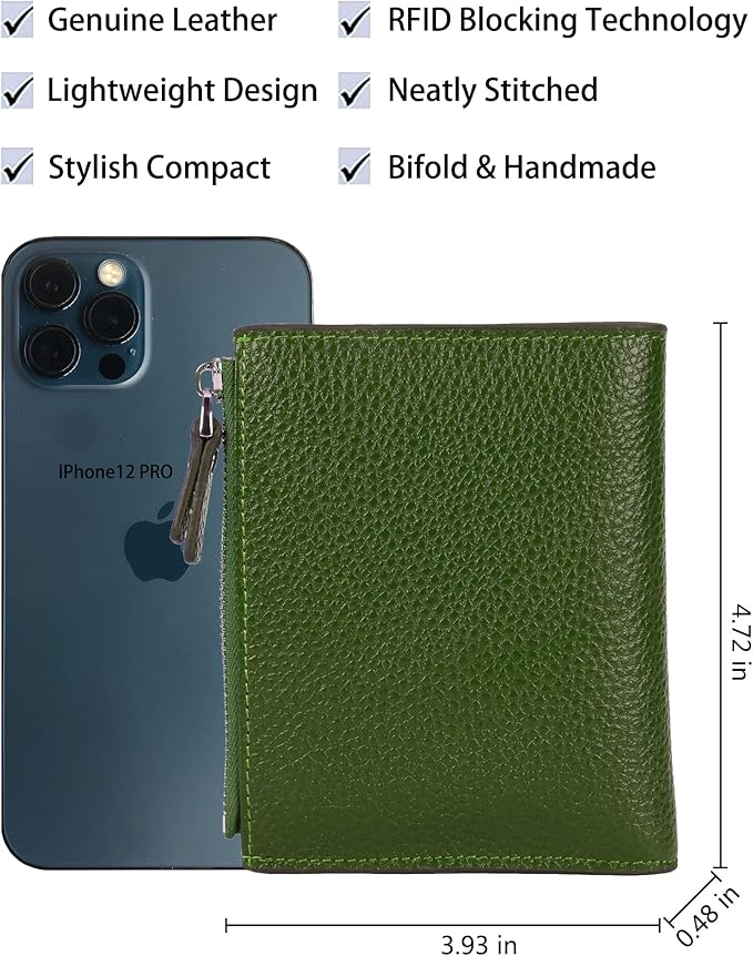 AINIMOER Women's RFID Blocking Leather Small Compact Bi-fold Zipper Pocket Wallet Card Case Purse with id Window