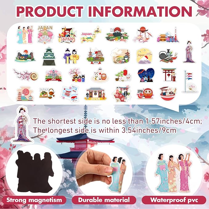 Konohan 30 Pcs Japanese Souvenirs Gifts Japan Magnet for Refrigerator Tokyo Magnetic Stickers Mount Fuji Kyoto Travel Gift for Home Decoration