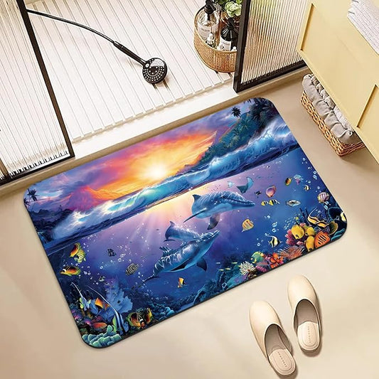 Bathroom Rugs Non Slip Quick Dry Bath mat Rubber Bathroom mat, Super Absorbent Bath mat, Washable Bathroom mat Bath Rugs, Shower Mat Bath Mats for Bath Floor, 15.7x23.6in, Ocean Sunset