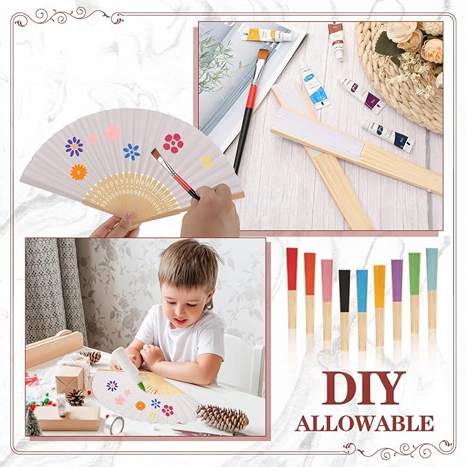 Yinkin 100 Pack Folding Fans Bamboo Handheld Folded Craft Hand Japanese Chinese Fans for Weddings Bridal Dancing Church DIY Decoration Women Gift Party Favors (Multi Colors)