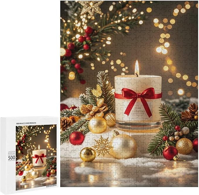 Jigsaw Puzzles for Adults 500 Piece - Christmas Atmosphere Candle Light，Merry Christmas Themed Wooden Puzzles，Funny Puzzles，Puzzle Games Challenge Puzzles，Educational Games