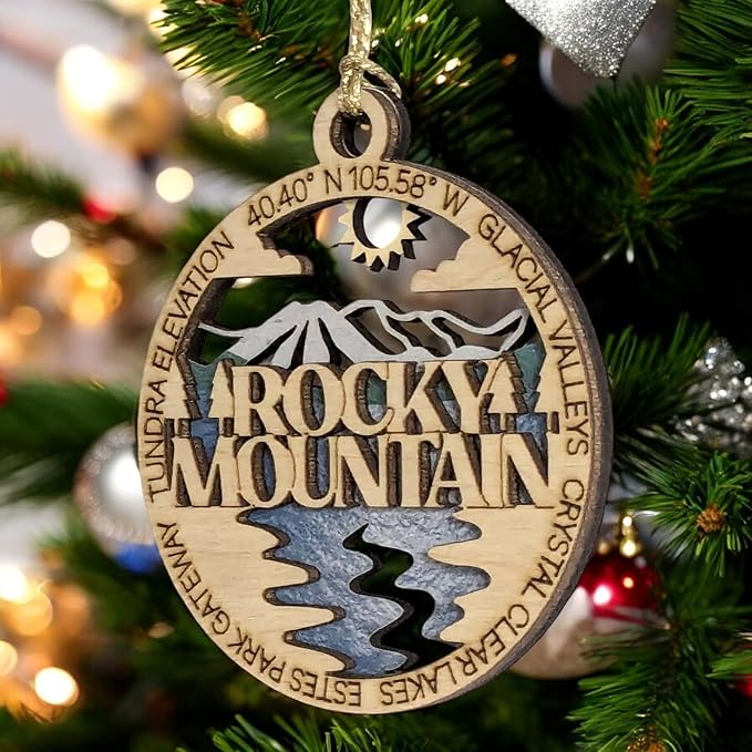Rocky Mountain National Park 3" Wood Ornament - Handcrafted 2-Layer Christmas Decor with Glacial Valleys Scene