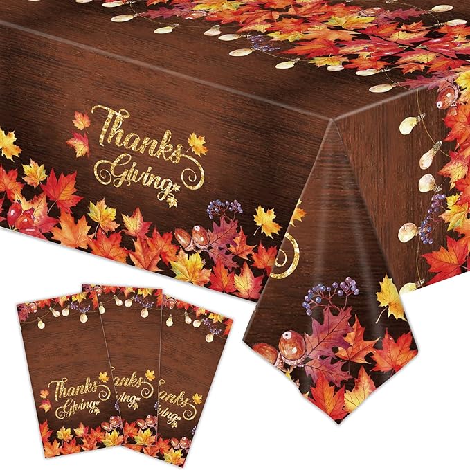 Thanksgiving Themed Party Decorations, Give Thanks Banner, Turkey Maple Leaf Backdrop And Tablecloth, Cake Topper, Latex Balloons, Hanging Swirls, Tableware Set for Party Supplies (Thanksgiving)