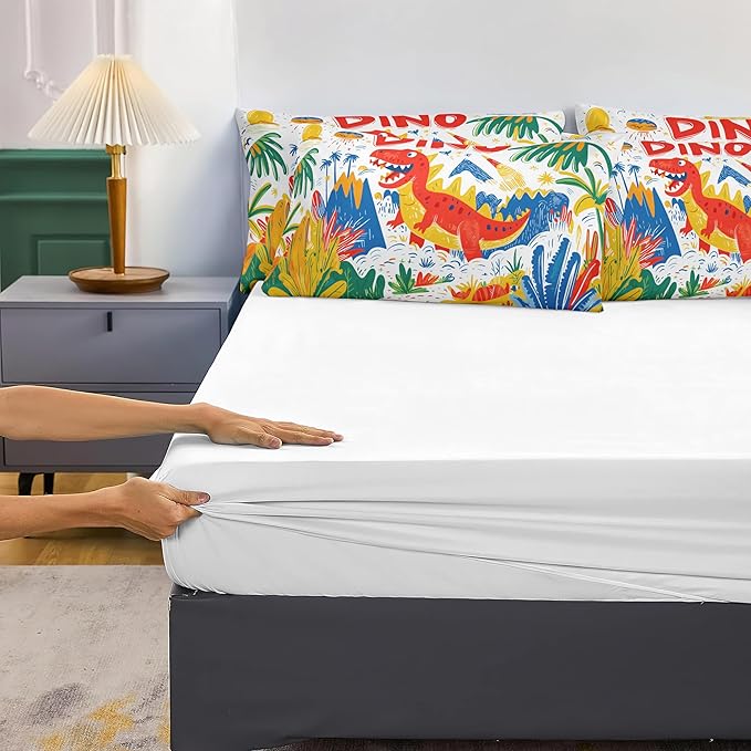 Helloosun 5PCS Dinosaur Comforter Sets Twin,Cartoon Dinosaur Bedding Sets for Kids,Colourful Toddler Comforter Twin