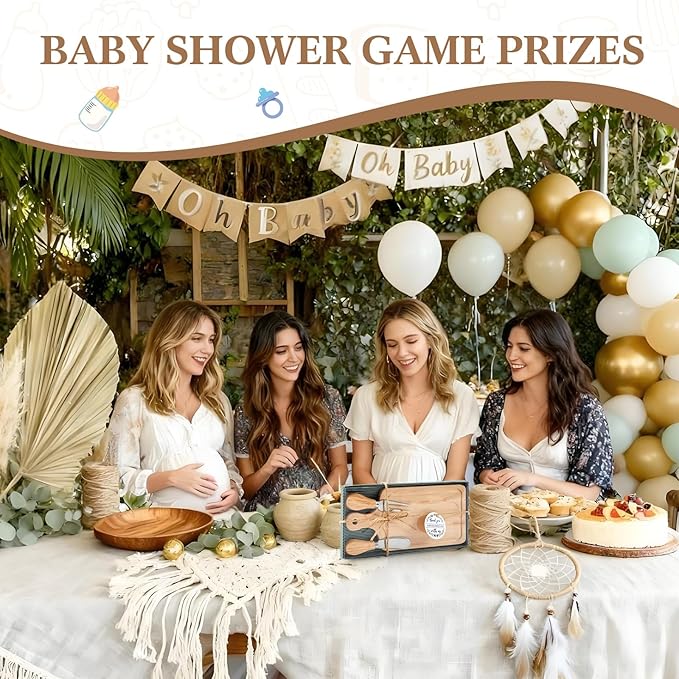 1 Set Bridal Baby Shower Cheese Prizes Wooden Square Board Gift Set Knives Forks Thank You Tags with Box for Guests for Valentines Bridal Baby Shower Housewarming (Maple Wood)