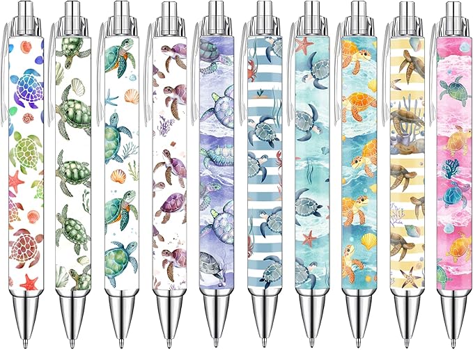 Idealmuzik Cute Turtle Pens Set – Adorable Sea Turtle Gel Ink Pens for Teachers – Fun Ocean Animal Stationery for Office, or Gifts – New Year Gifts, 10 Pack