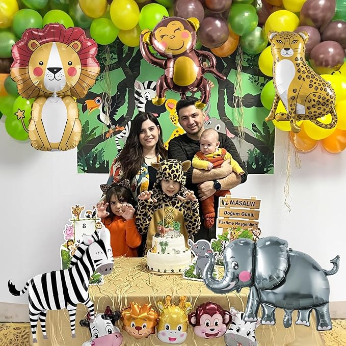 Jungle Safari Animals Balloons, Jungle Safari Theme Birthday Party Decorations, Lions Zebra Elephant Monkey Leopard Foil Balloons for Kids Boys Wild One Zoo Birthday Baby Shower Party Decor Supplies