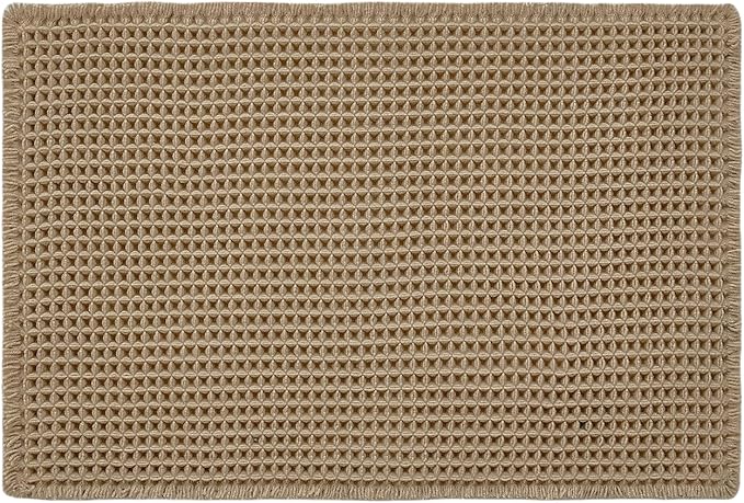 Waffle Bath Mat, Boho Bathroom Rugs Non Slip Washable Super Absorbent Quick Dry Farmhouse Bathroom Decor, 36"x24" / 3' x 2' Khaki