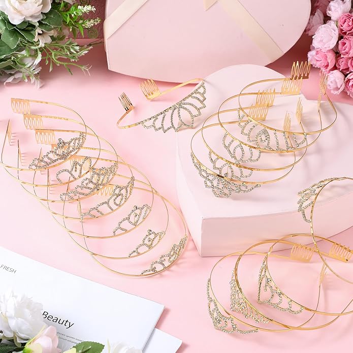 Riceshoot 50 Pcs Tiara Crowns Bulk for Women Crystal Princess Tiara Queen Rhinestone Crown with Comb Silver Bridal Wedding Headband for Women Prom Birthday Party Hair Accessory