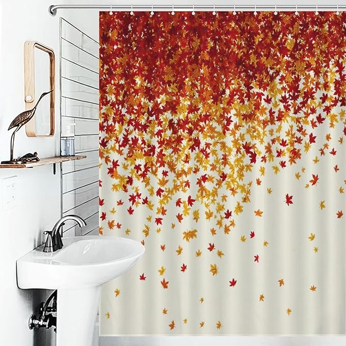 Fall Autumn Shower Curtain Maple Leaves Orange Red Leaf Harvest Waterproof Washable Fabric Bathroom Shower Curtains for Bathroom Decorations Home Indoor Decor 53x72Inch