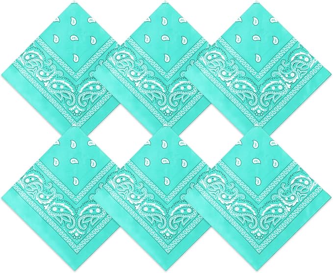 Blulu 6 Pcs Neon Color Cowboy Bandanas for Men Women Assorted Paisley Pattern Handkerchiefs 22 x 22 Inch Kids Headwrap Scarfs