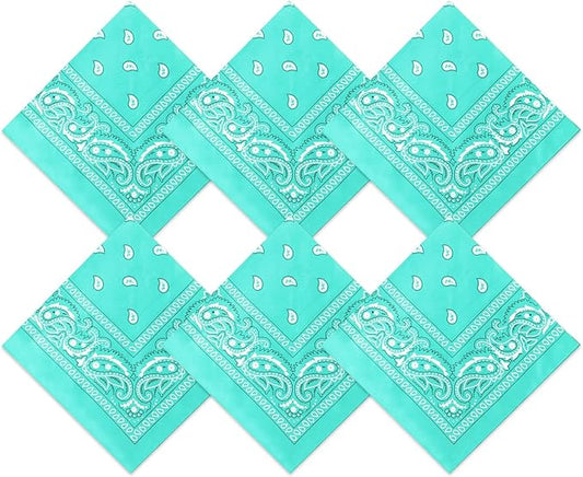 Blulu 6 Pcs Neon Color Cowboy Bandanas for Men Women Assorted Paisley Pattern Handkerchiefs 22 x 22 Inch Kids Headwrap Scarfs