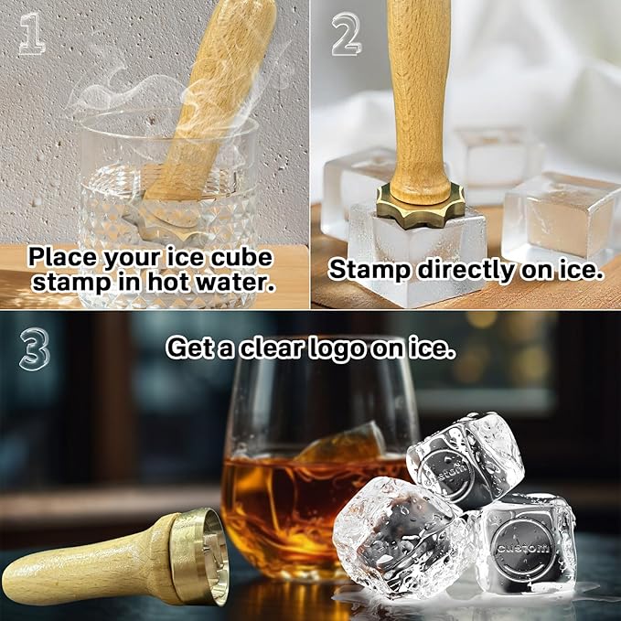 HDSD Custom Ice Cube Stamp - Personalized Ice Branding Stamp with Wood Handle, Design Unique Patterns for Parties, Events & Daily Drinks